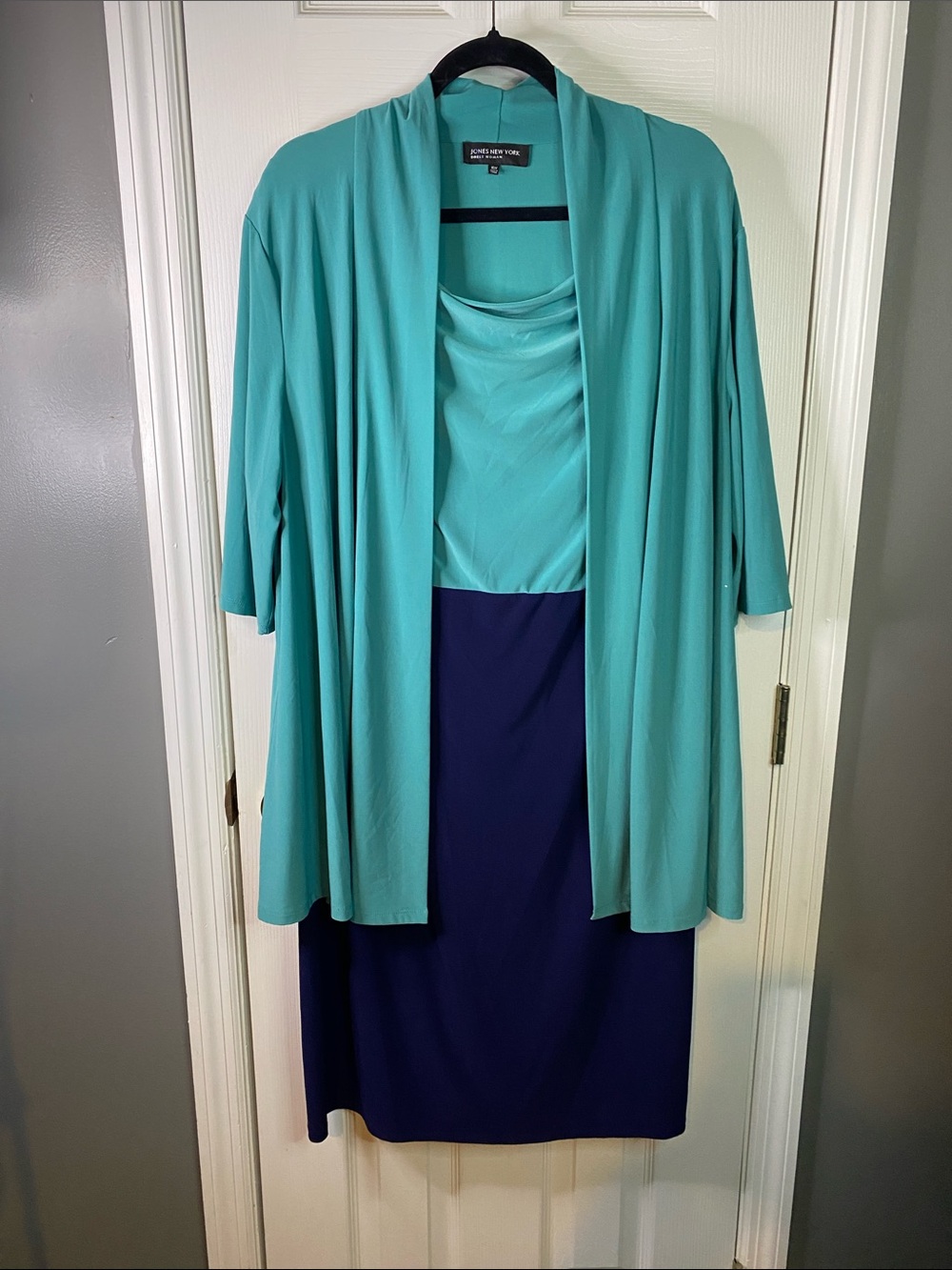 Jones New York Teal & Navy Two-Piece Dress Size 16Wide.